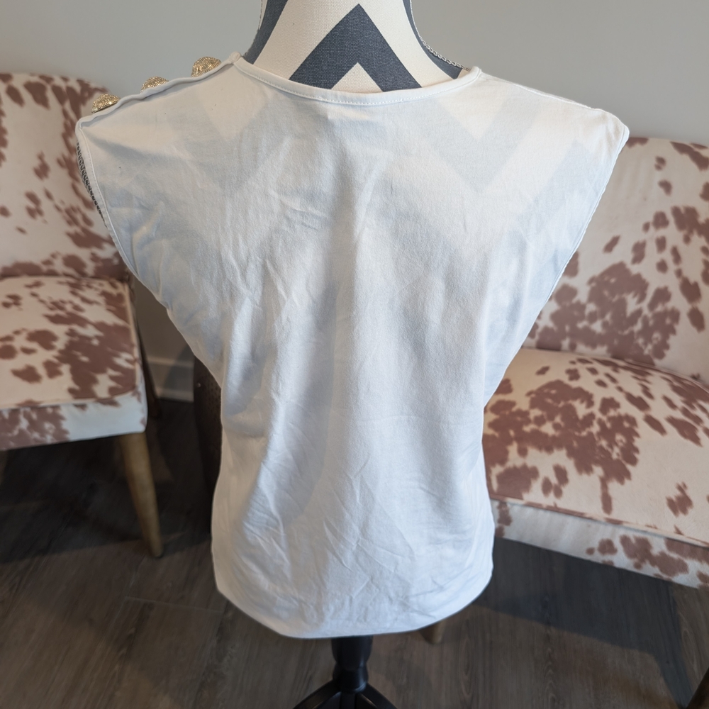 Balmain White Logo Tank Top with Gold Buttons - Picture 3 of 3